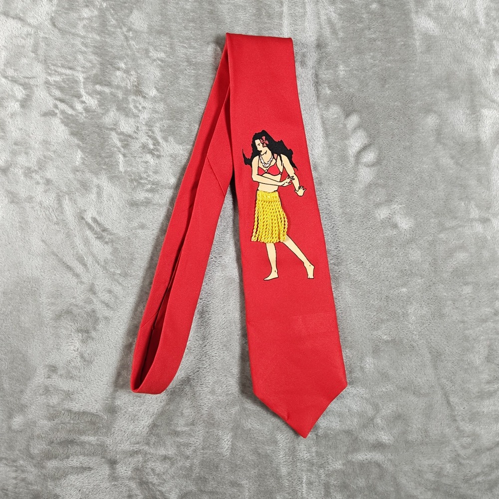 Vintage Koko Island Tie Men Hula Pinup Girl Novelty 3D Fringe Skirt Tropical USA